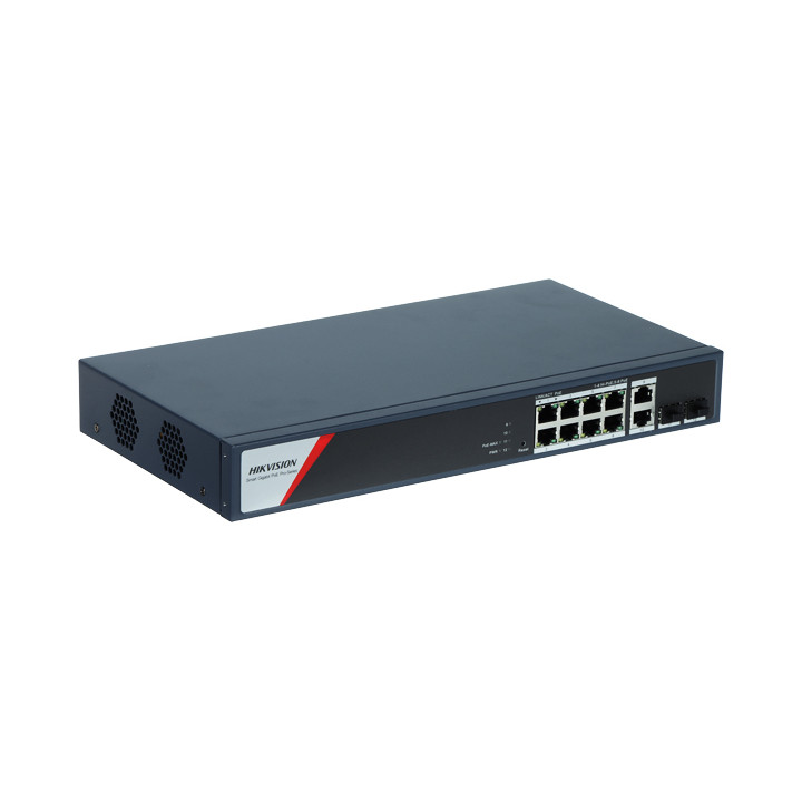 Hikvision DS-3E1512HP-SI-8P2T2F Switch PoE Hi-PoE VLAN 8xPoE 2xRJ45 2xSFP 130W 6kV