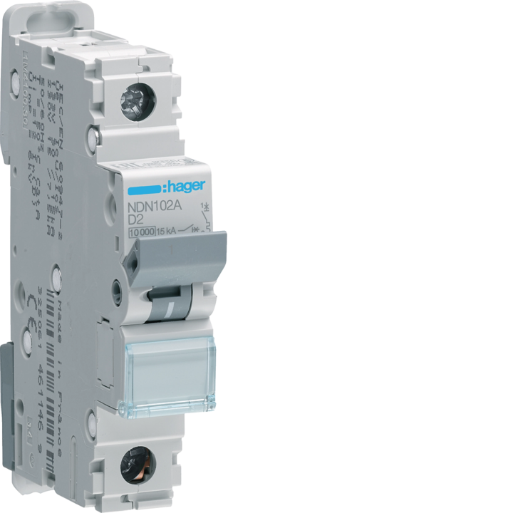 Hager NDN102 Miniature Circuit Breaker 1P D 2A 10kA