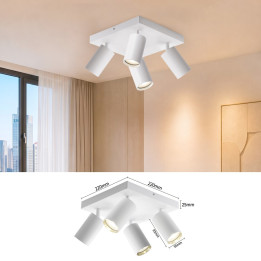 Immax PUNTO-4S ceiling wall spotlight square 4 heads, GU10, white
