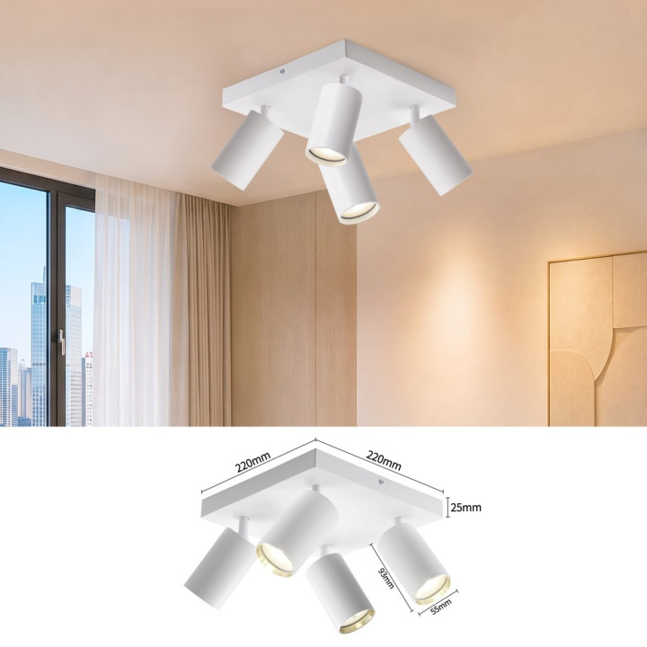 Immax PUNTO-4S ceiling wall spotlight square 4 heads, GU10, white