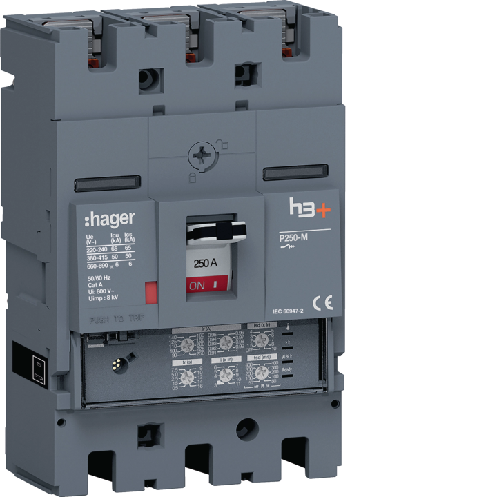 Hager HHT250JR MCCB h3+ P250, 3-Pole 250 A, LSI, 50 kA