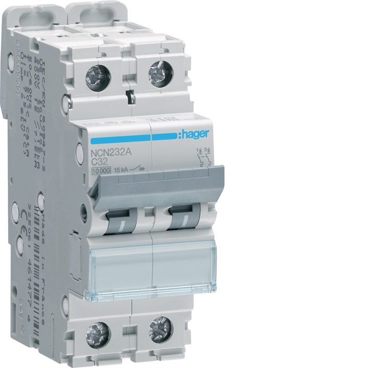 Hager NCN232 MCB 2P C-32A 10kA/15kA