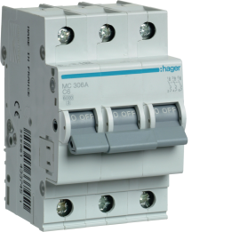 Hager MCS306 Miniature Circuit Breaker 3P, C-6A, 6kA