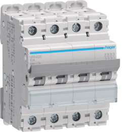 Hager K20A MCB, 4-Pole 20A, Curve C, 25kA